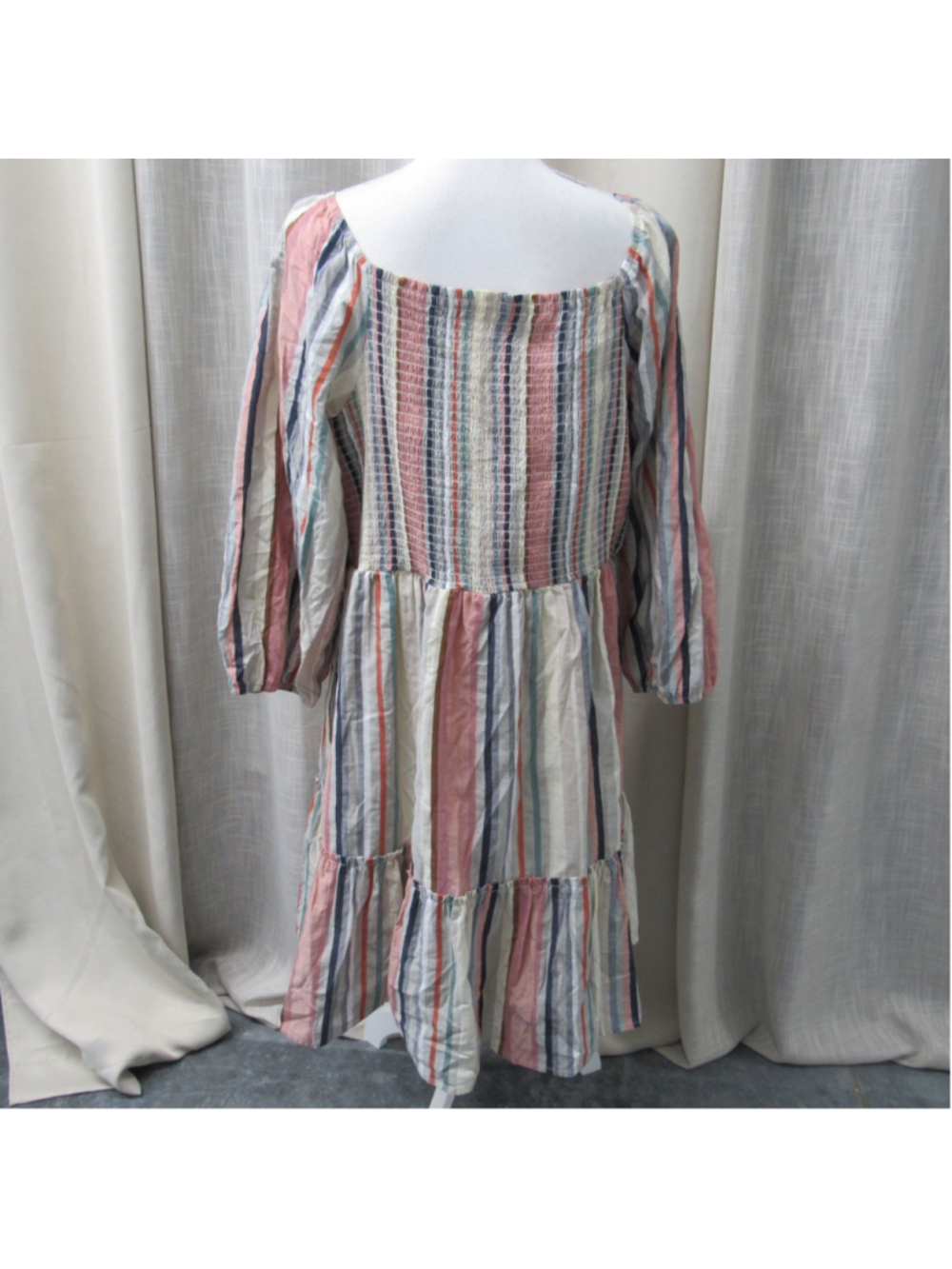 Kate & Sam Striped Smocked Square Neck Tiered Midi Dress Boho Cottagecore XXL